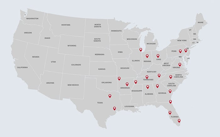 Map of North America Featuring Great Dane Locations